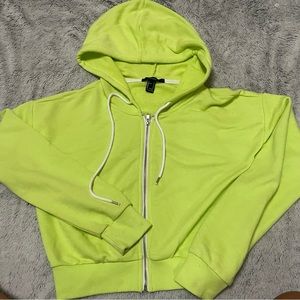 size small neon green cropped forever 21 hoodie